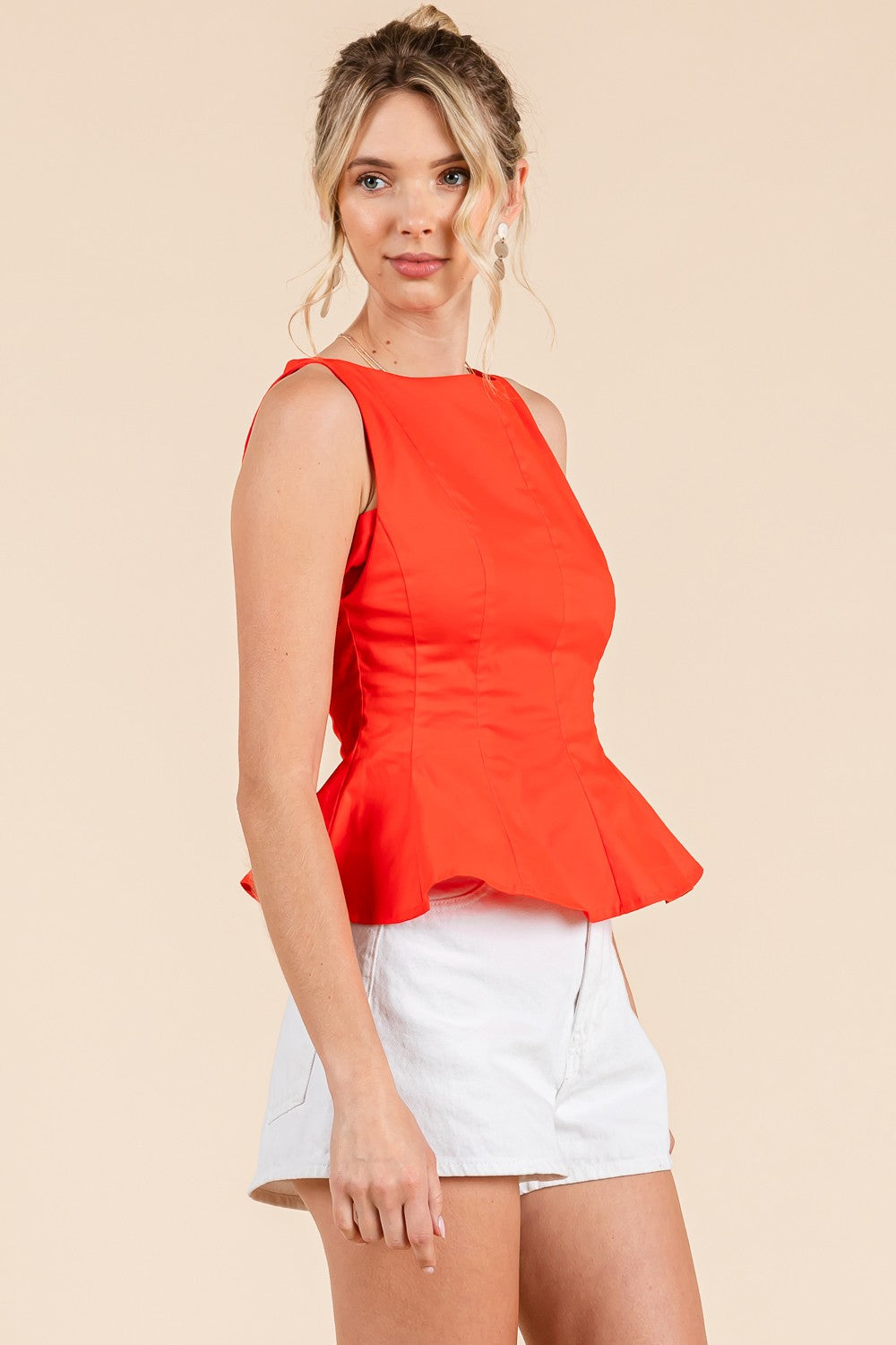 Orange Boat Neck Fit And Flare Tank Top