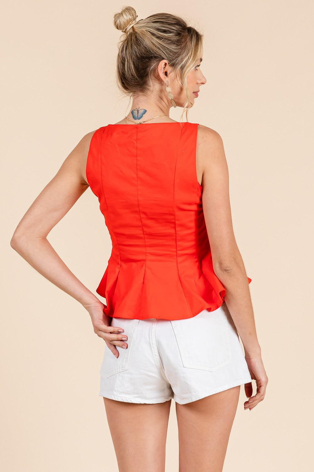 Orange Boat Neck Fit And Flare Tank Top