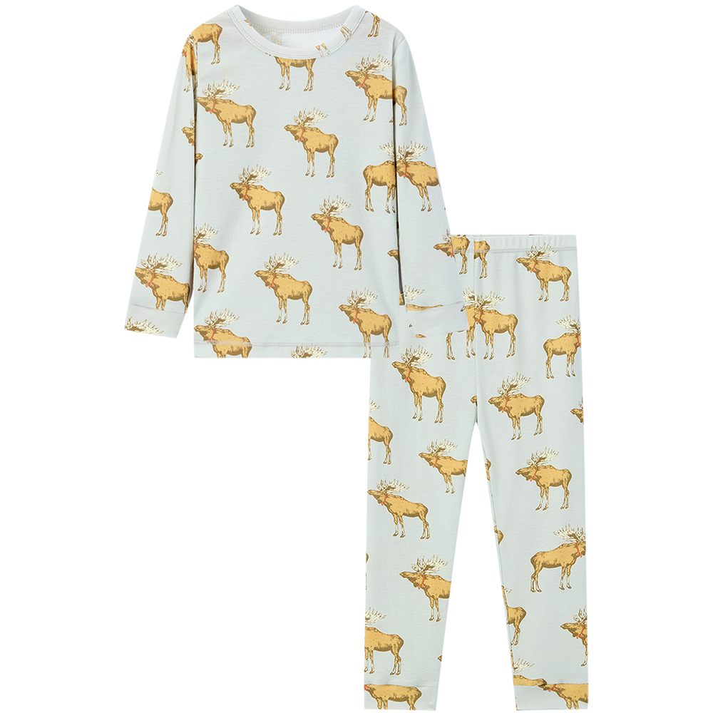 Organic Cotton Ls Two Piece Pajama Set Moose