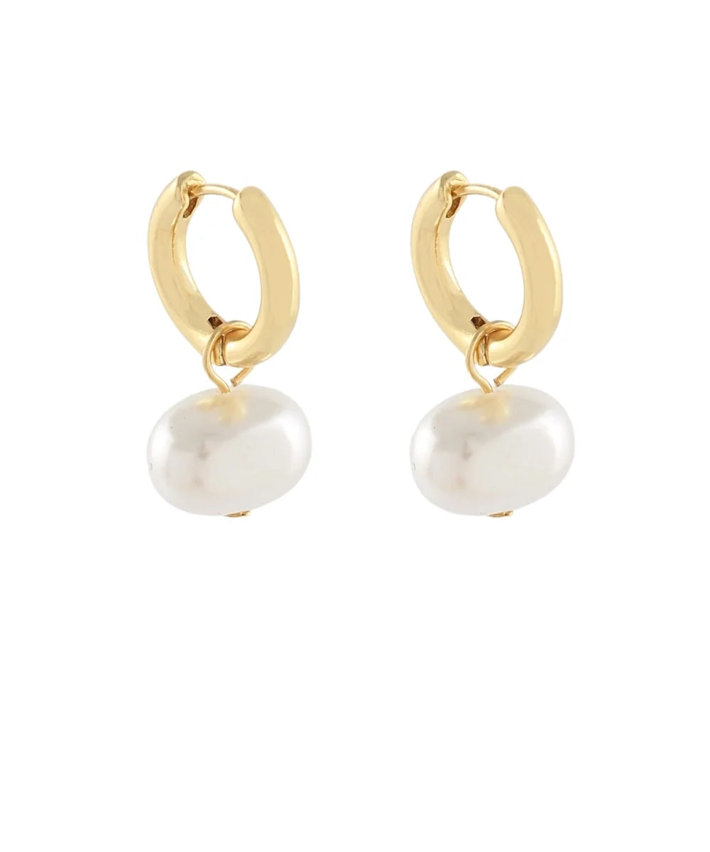 Oval Pearl Dangle Earrings