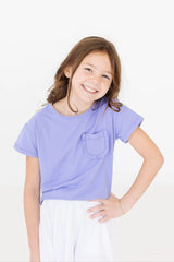 Girls Periwinkle Ruffle Pocket Tee