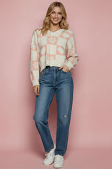 Distressed Checkered Heart Sweater