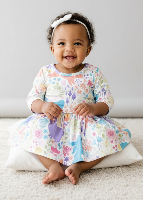 Pastel Floral Bunnies Twirl Bodysuit