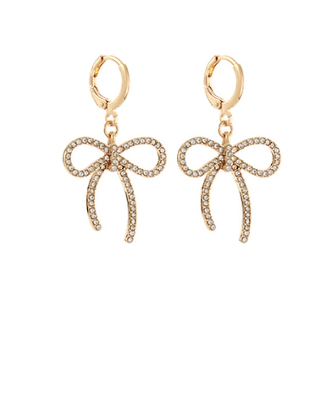 Pave Bow Huggie Earrings
