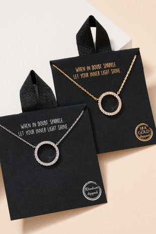 Pave Circle Charm Gold Dip Necklace