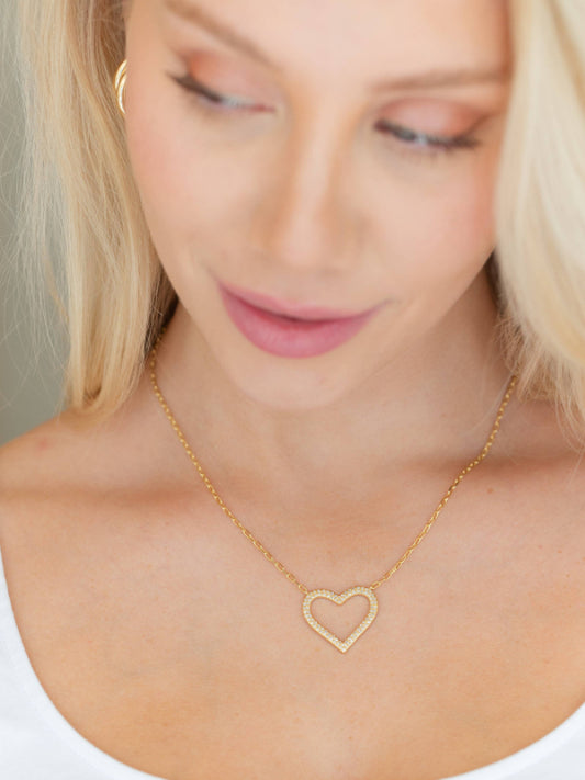 Pave Heart Statement Pendant Necklace