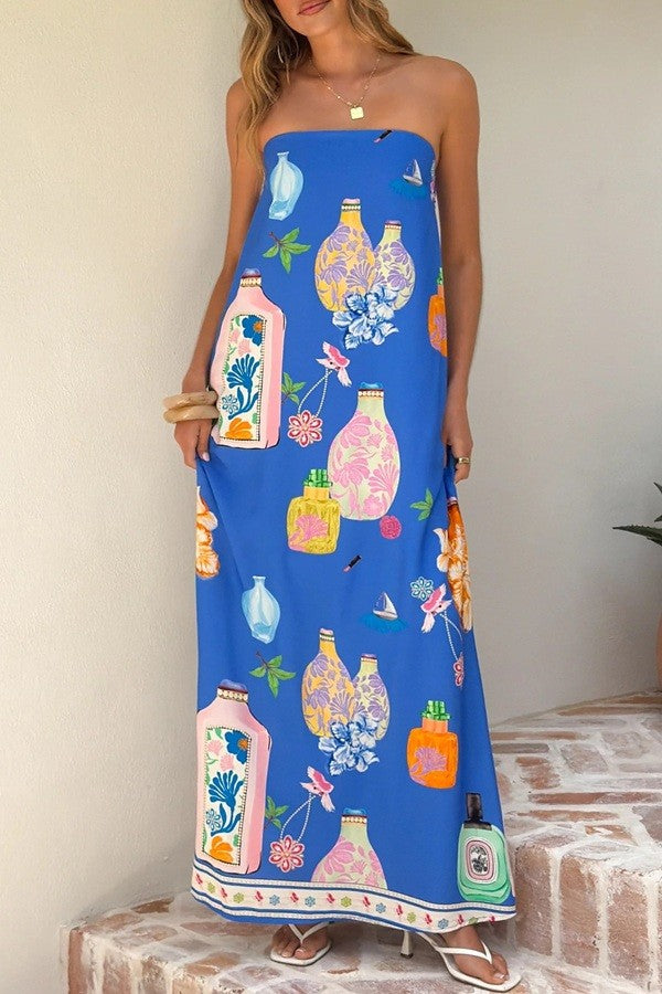 Royal Strapless Maxi Dress