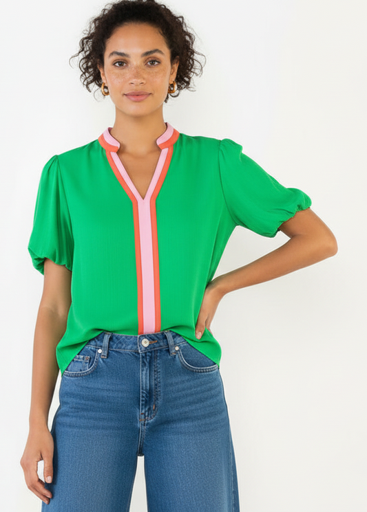 THML Stripe Detail V-neck Top