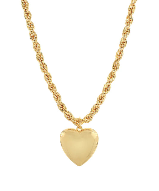 Puffy Heart Pendant Twisted Rope Necklace
