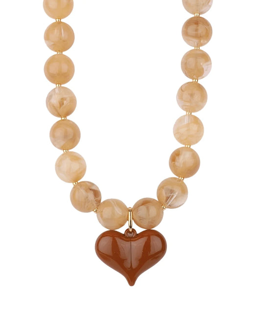 Puffy Heart & Marble Ball Necklace