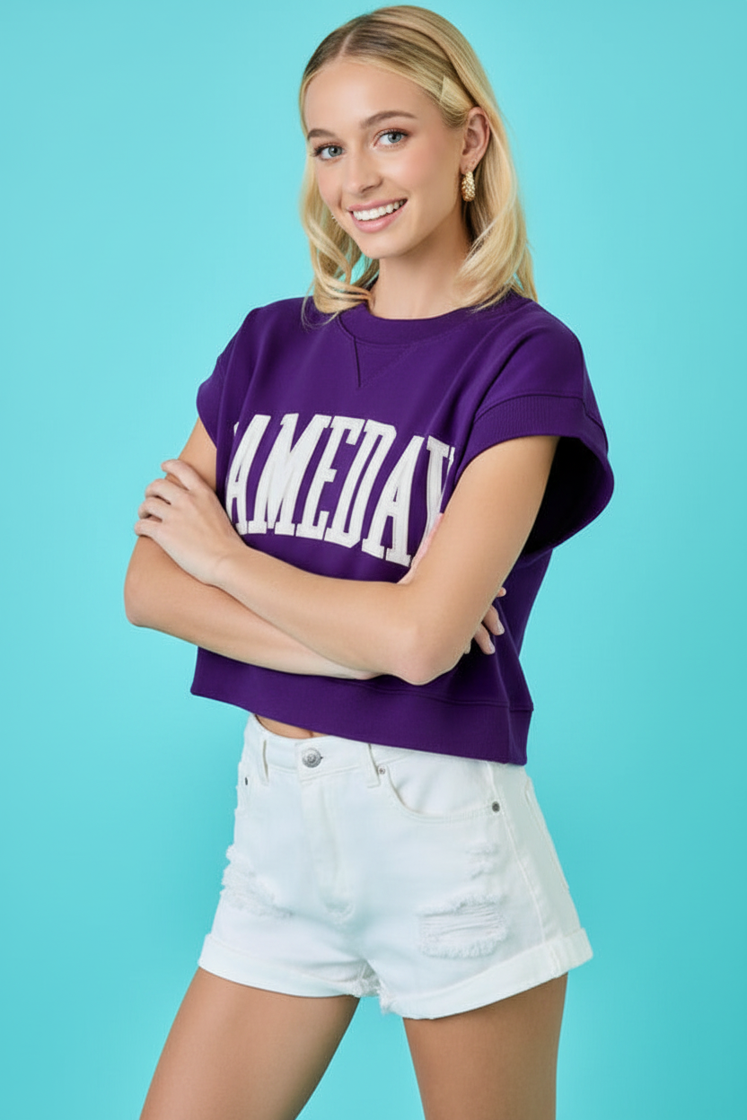 Purple Gameday Boxy Crop Top