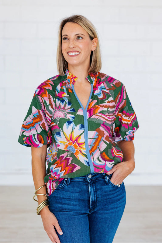 THML Ravishing Print V-neck Top