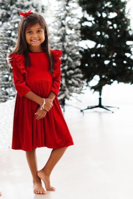 Girls Red Velvet Twirl Dress