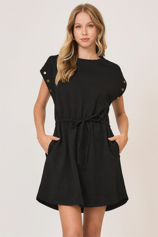 Casual Ribbed Knit Drawstring Dress