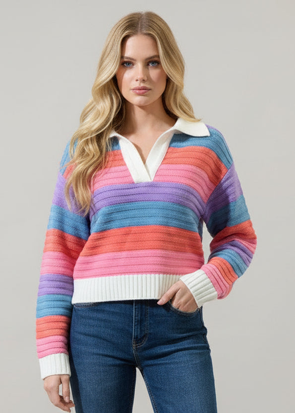 Roselin Striped Collared Sweater