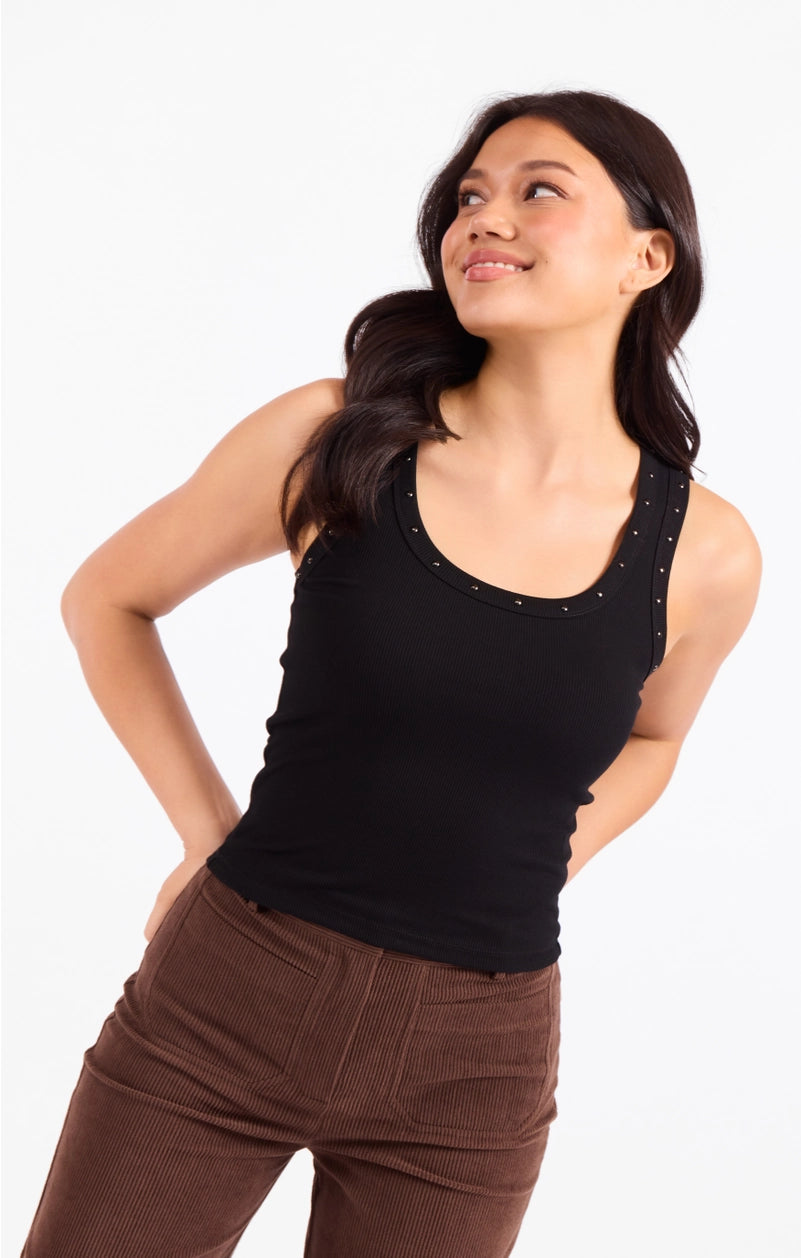 Ruby Studded Knit Tank Top Black