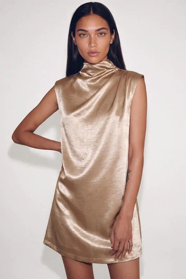 Ruched Neck Asymmetrical Mini Dress