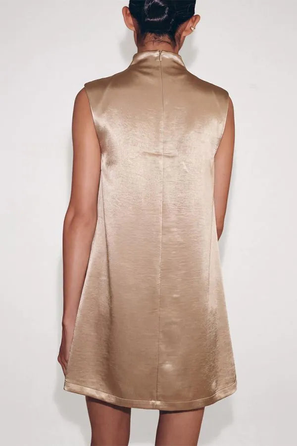 Ruched Neck Asymmetrical Mini Dress