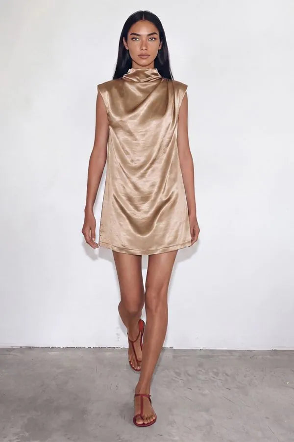 Ruched Neck Asymmetrical Mini Dress