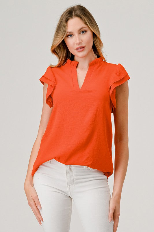Sasha Ruffle Split Neck Tank Top