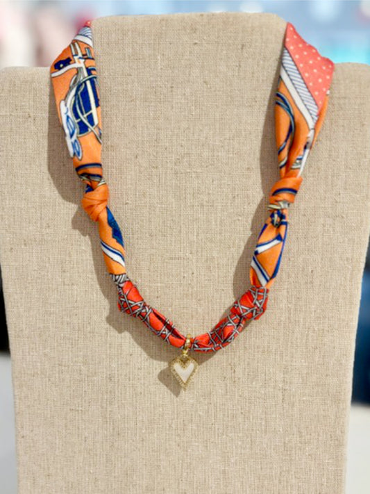 Scarf Necklace ~ Orange & Blue