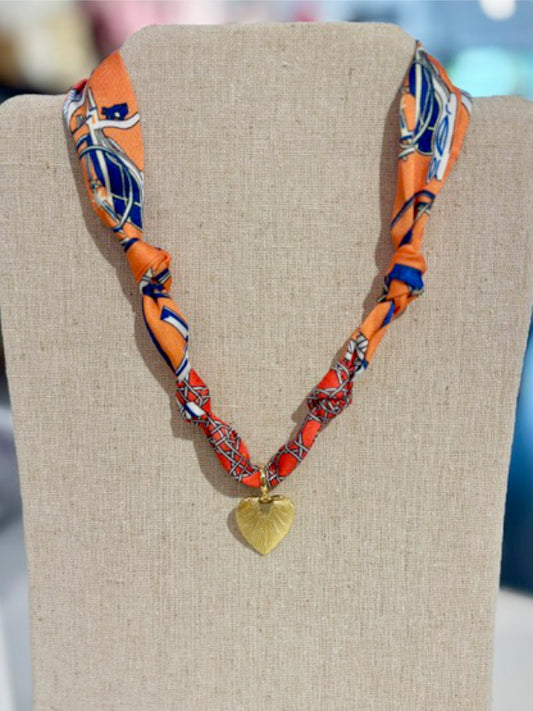 Scarf Necklace ~ Orange & Blue