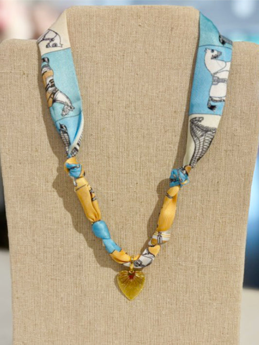 Scarf Necklace ~ Blue Horse Pattern