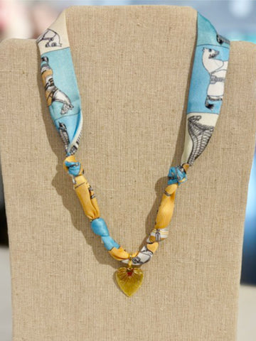 Scarf Necklace ~ Blue Horse Pattern