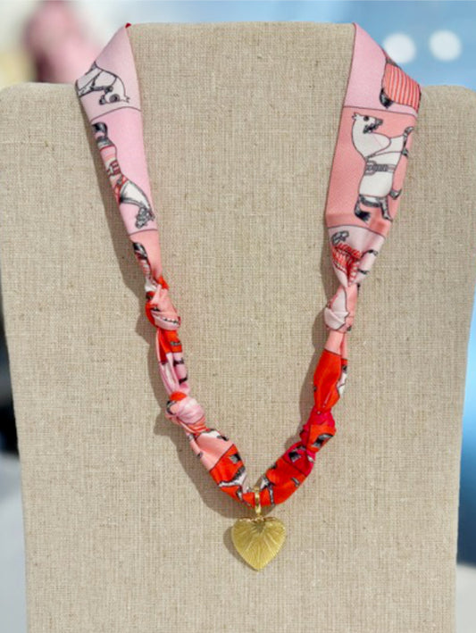 Scarf Necklace ~ Pink Horse Pattern