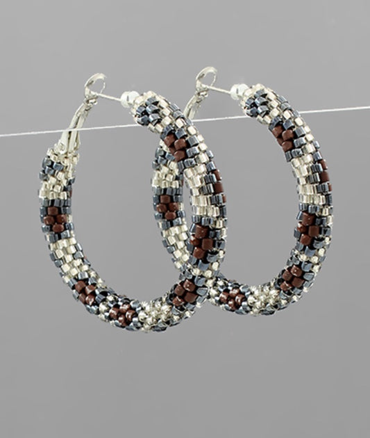 Beaded Leopard Hoops