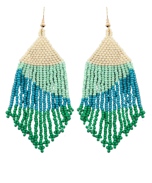 Seed Bead Color Block Fringe Earrings