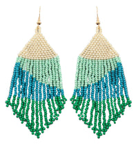 Seed Bead Color Block Fringe Earrings