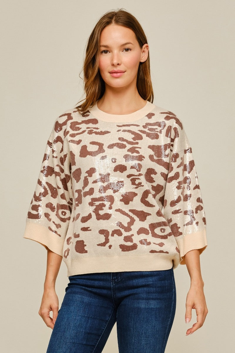 Sequin Leopard Sweater Top