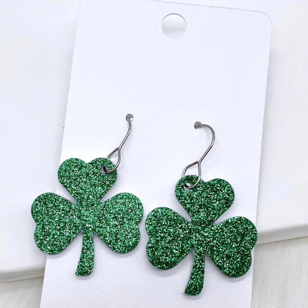 Glittery Green Shamrock Earrings