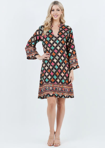 Black Shift Dress with Gold Detail