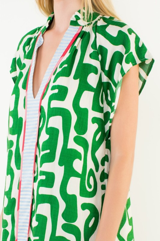 THML Short Sleeve Pattern V-neck Dress