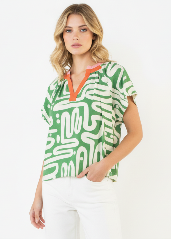 THML Abstract V-neck Top