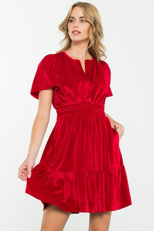 Red Velvet Flutter Dress