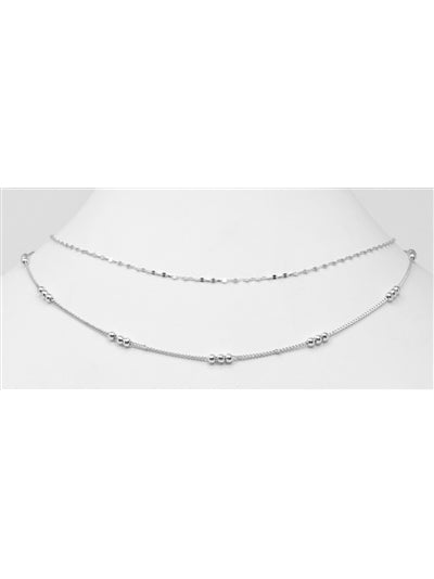 Silver 2 Layered Triple Beaded Necklace