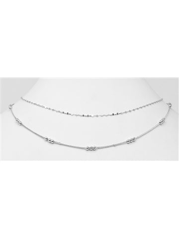 Silver 2 Layered Triple Beaded Necklace