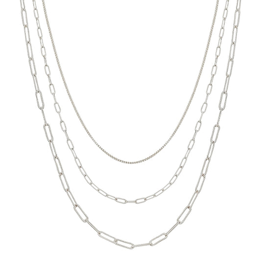 Silver Triple Layered Chain Necklace