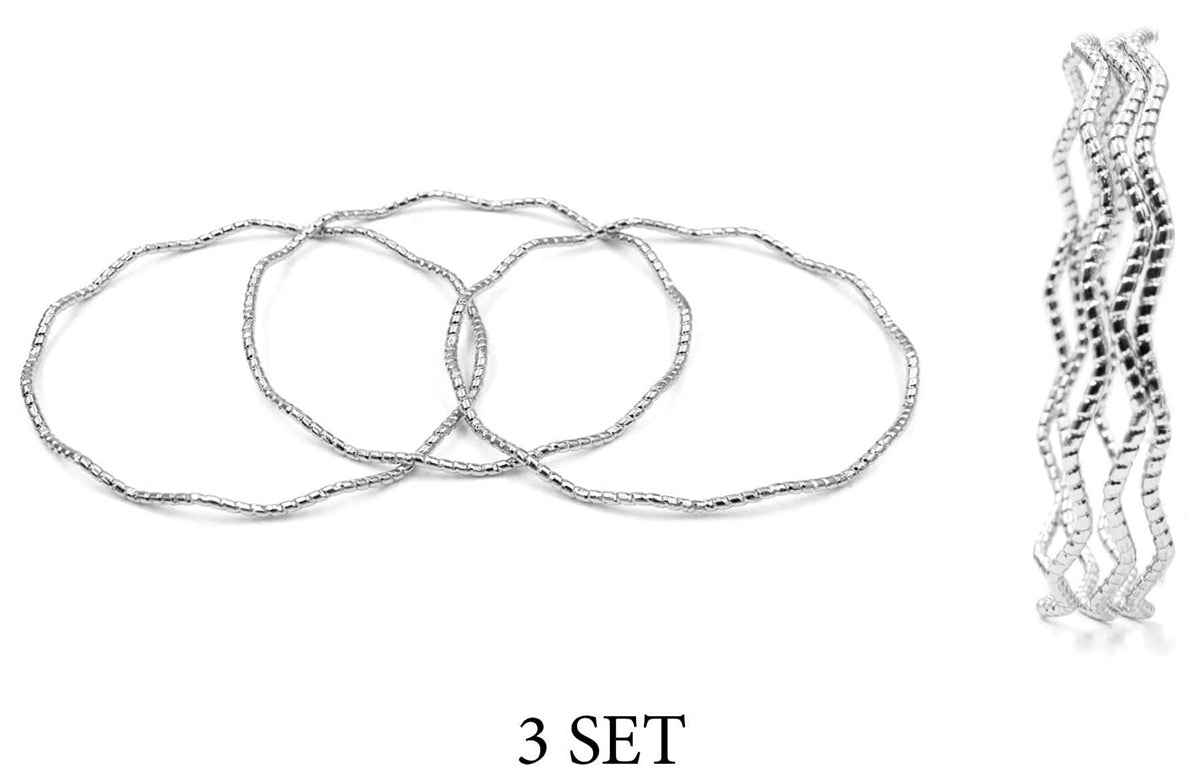 Silver Waved Textured Set of 3 Bangles