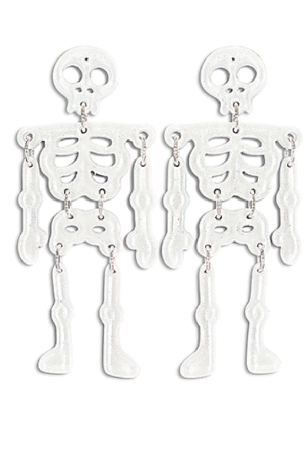Skeleton Glitter White Earrings