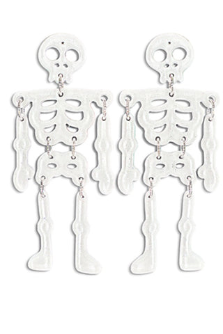 Skeleton Glitter White Earrings