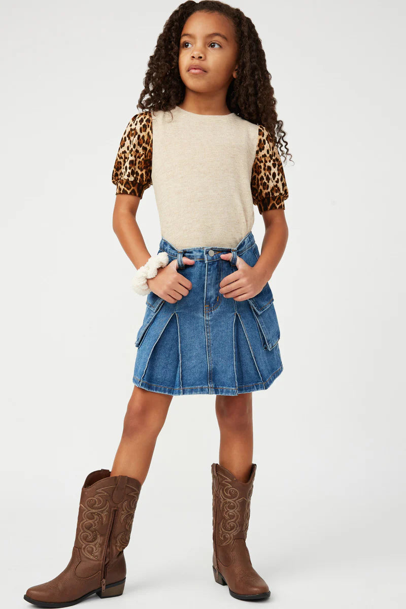 Smithsonian Cheetah Puff Sleeve Knit Top