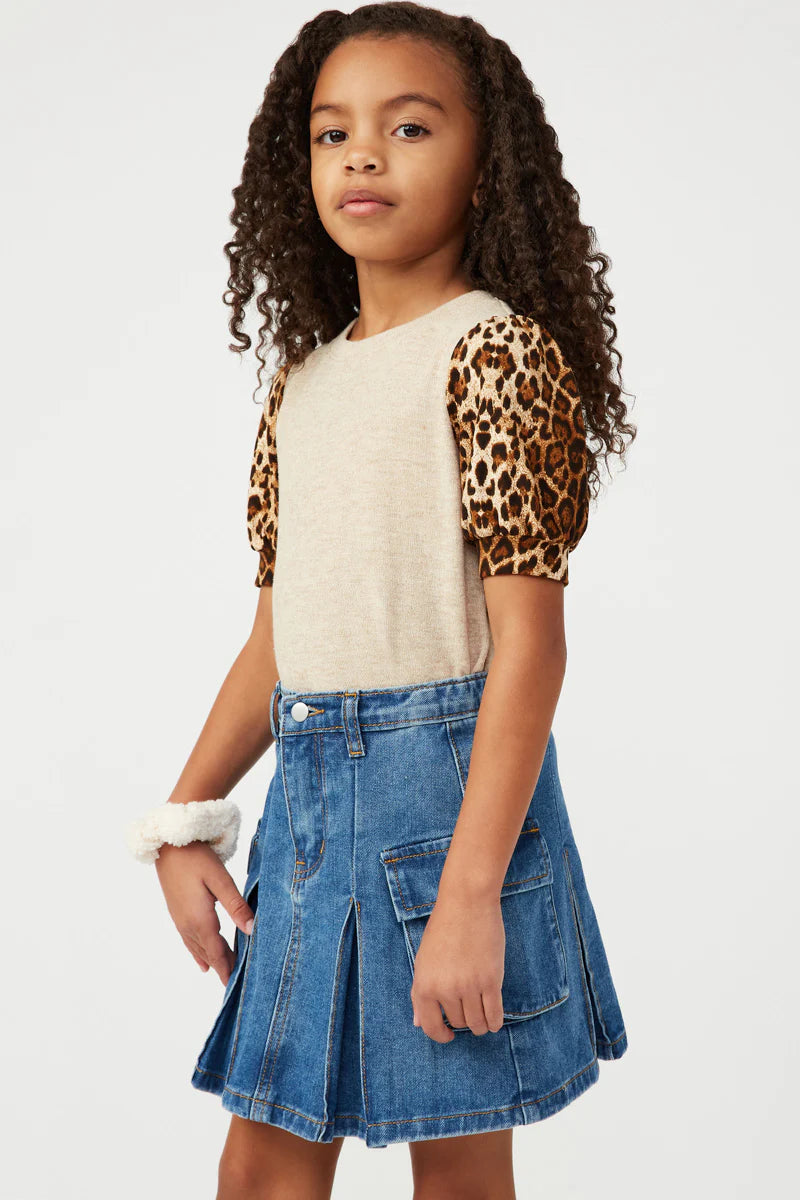 Smithsonian Cheetah Puff Sleeve Knit Top