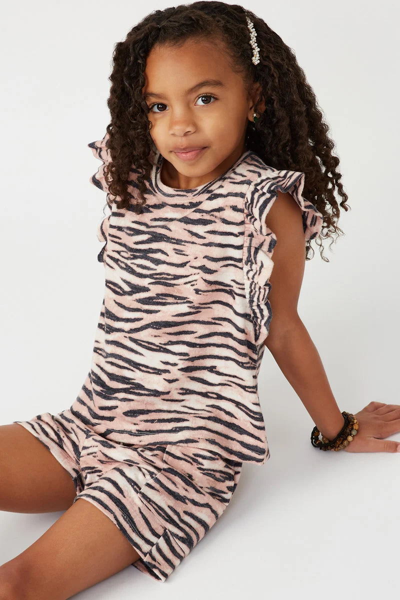 Girls Smithsonian Tiger Print Ruffled Knit Tank