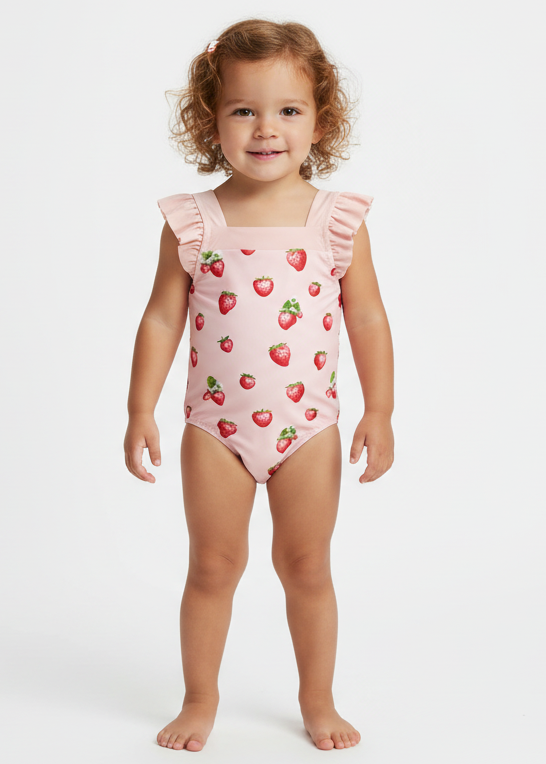 Strawberry Ruffle Square Neck Swimsuit