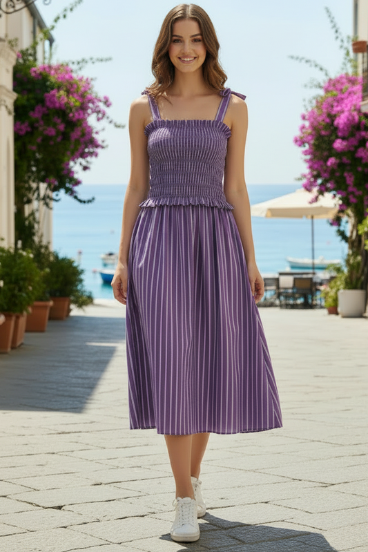Striped A-line Skirt Midi Dress