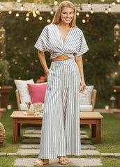 Striped Twist Front Top & Pants Set